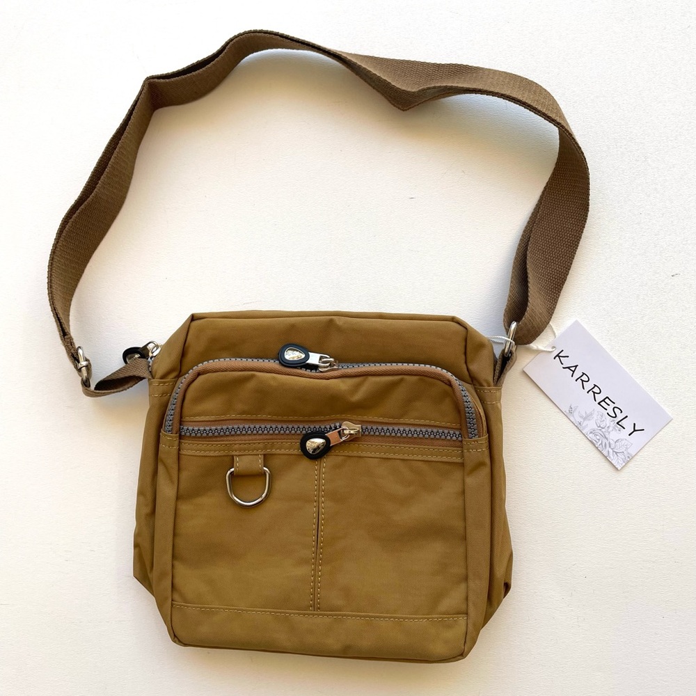 Karresly nylon crossbody khaki/caramel light travel purse